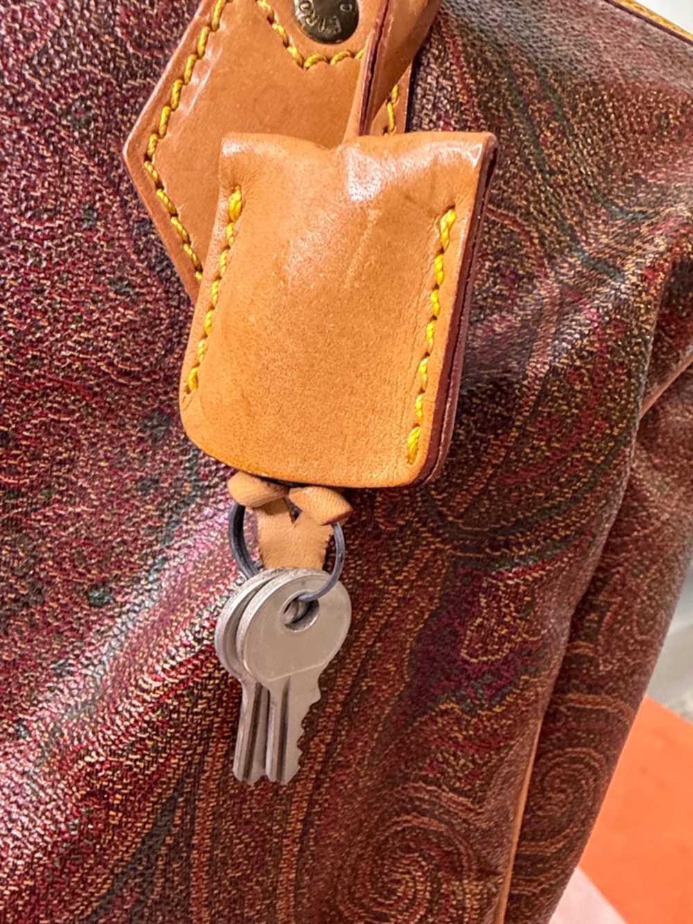 💼ETRO Paisley Print Bordeaux Boston Bag Vintage 1994 Made in Italy🇮🇹 - Picture 6 of 16